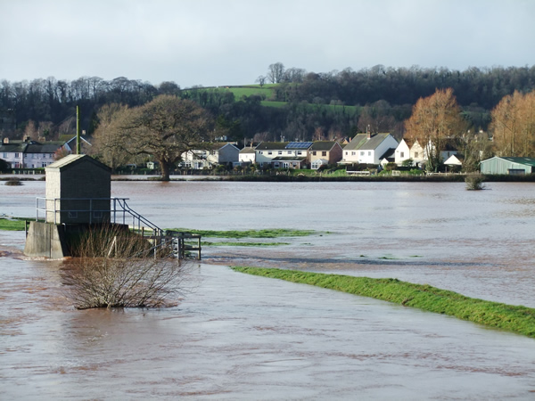 Flooding of the meadows east of Usk, 24.12.13